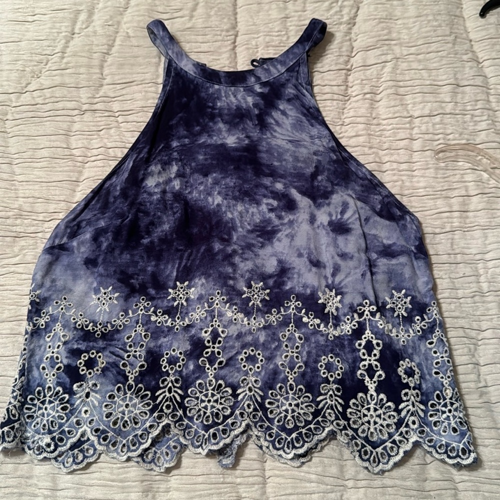 Kendall & Kylie Blue Tye Dye Lace Top